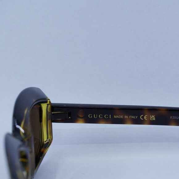 Gucci GG1719S 002 Sunglasses Light Havana with Yellow Geometric Frame - Picture 6 of 11